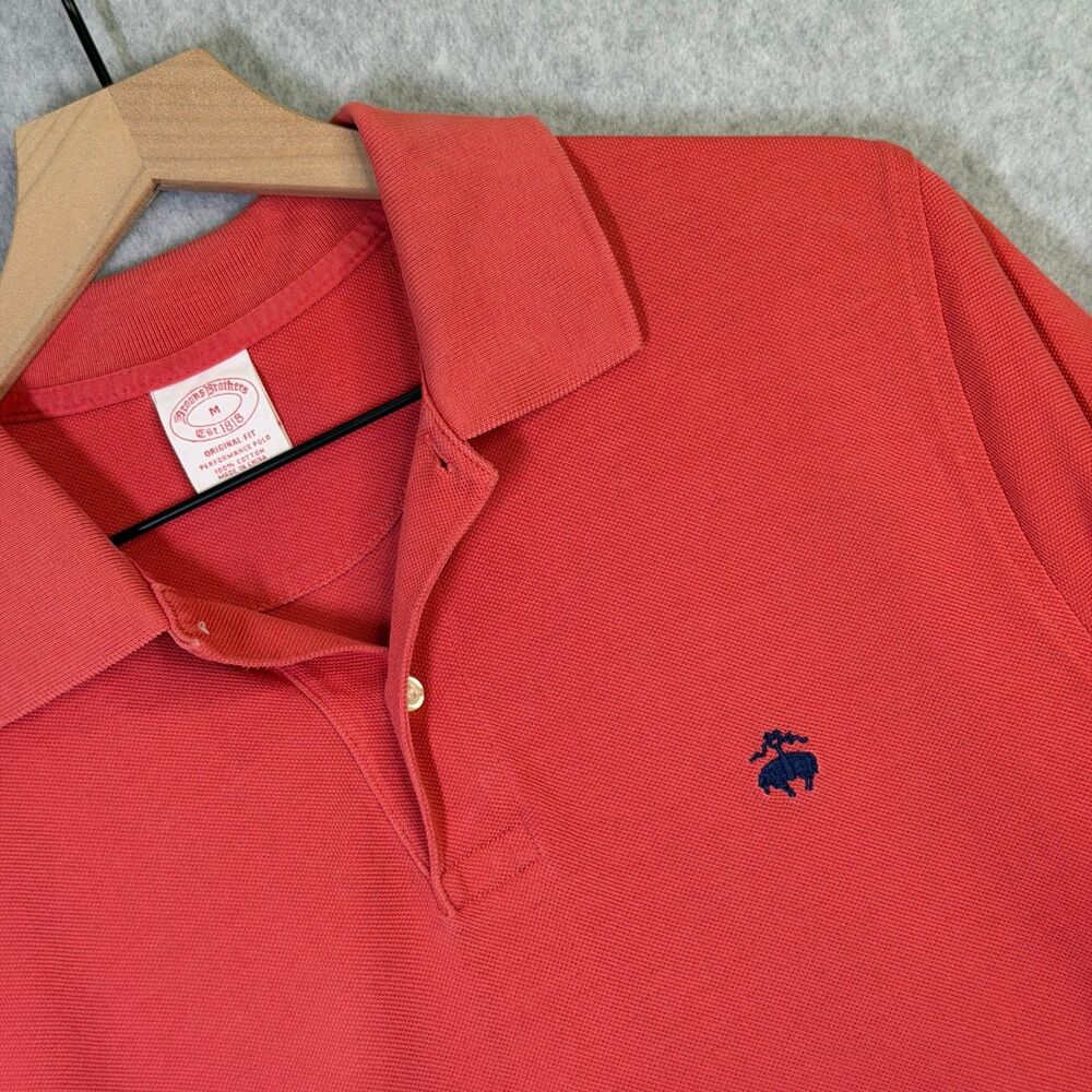 Brooks Brothers Polo Shirt Mens M Coral Pink Cotton Logo Original Fit